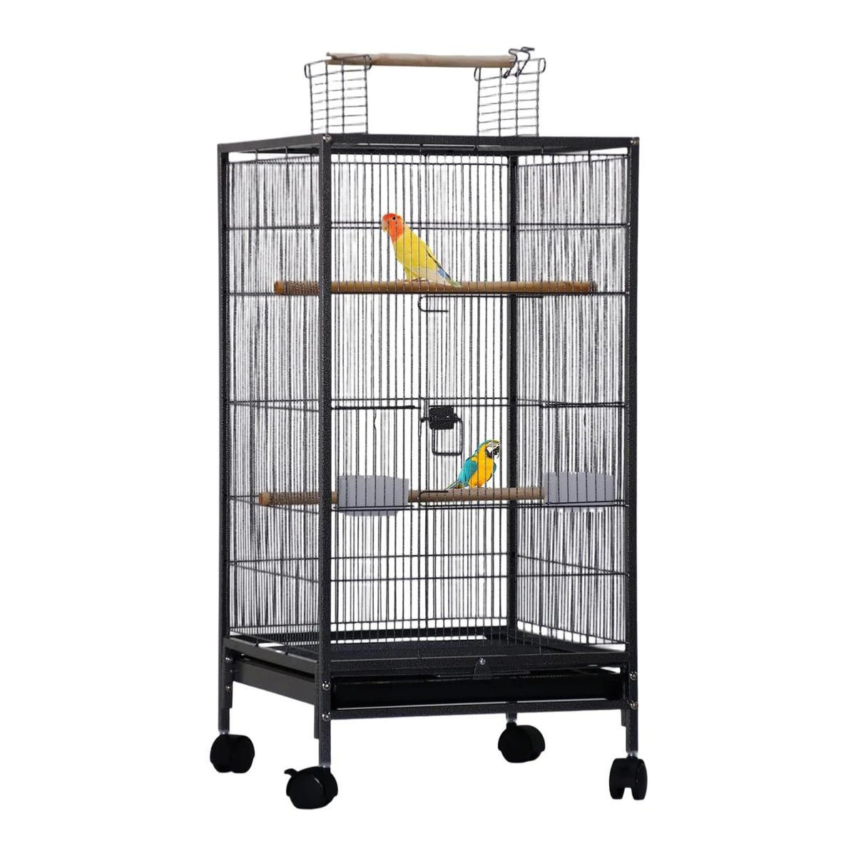 101cm Large Bird Cage Play Open Top Budgie Cage with Rolling Stand Slide-Out Tray Water Bottle Feeder, Indoor Outdoor Cage