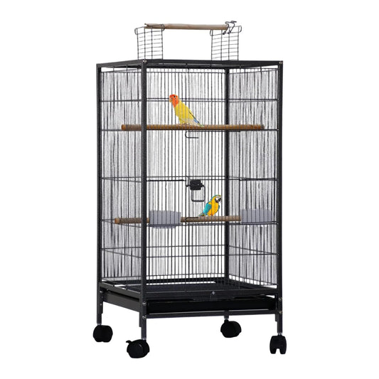 101cm Large Bird Cage Play Open Top Budgie Cage with Rolling Stand Slide-Out Tray Water Bottle Feeder, Indoor Outdoor Cage