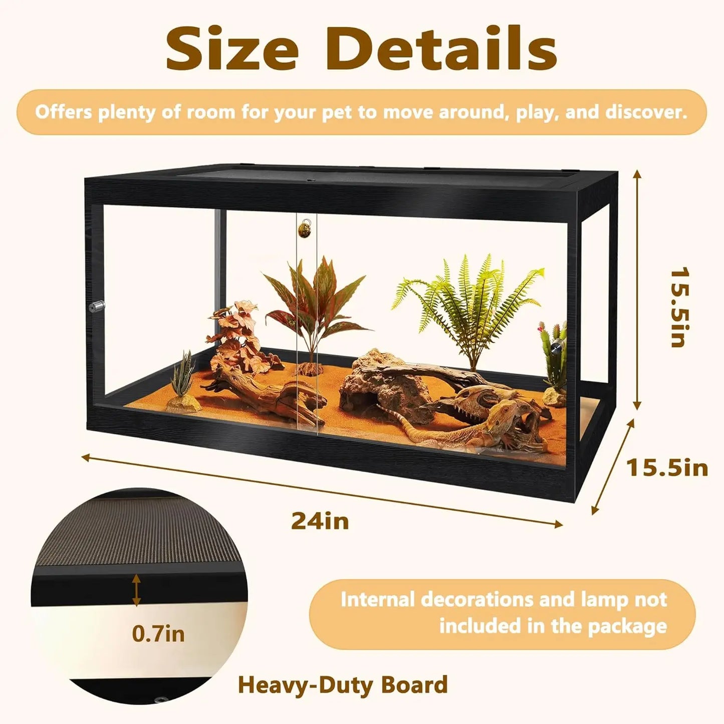 Reptile Enclosure With Mesh Roof And Sliding Door For Snakes
