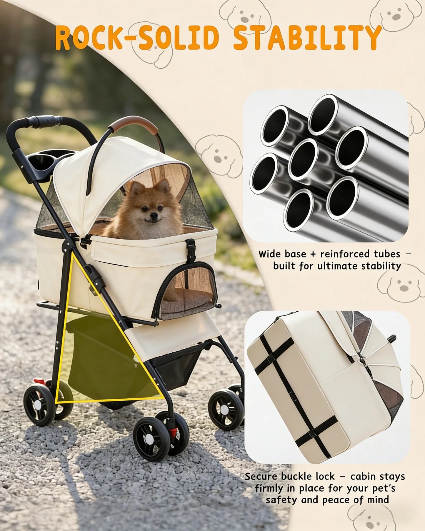 2-in-1Pet Stroller for Small Dogs Cats Foldable Lightweight 4 Wheel Dog Stroller with Removable Carrier Travel Portable Pet Cart