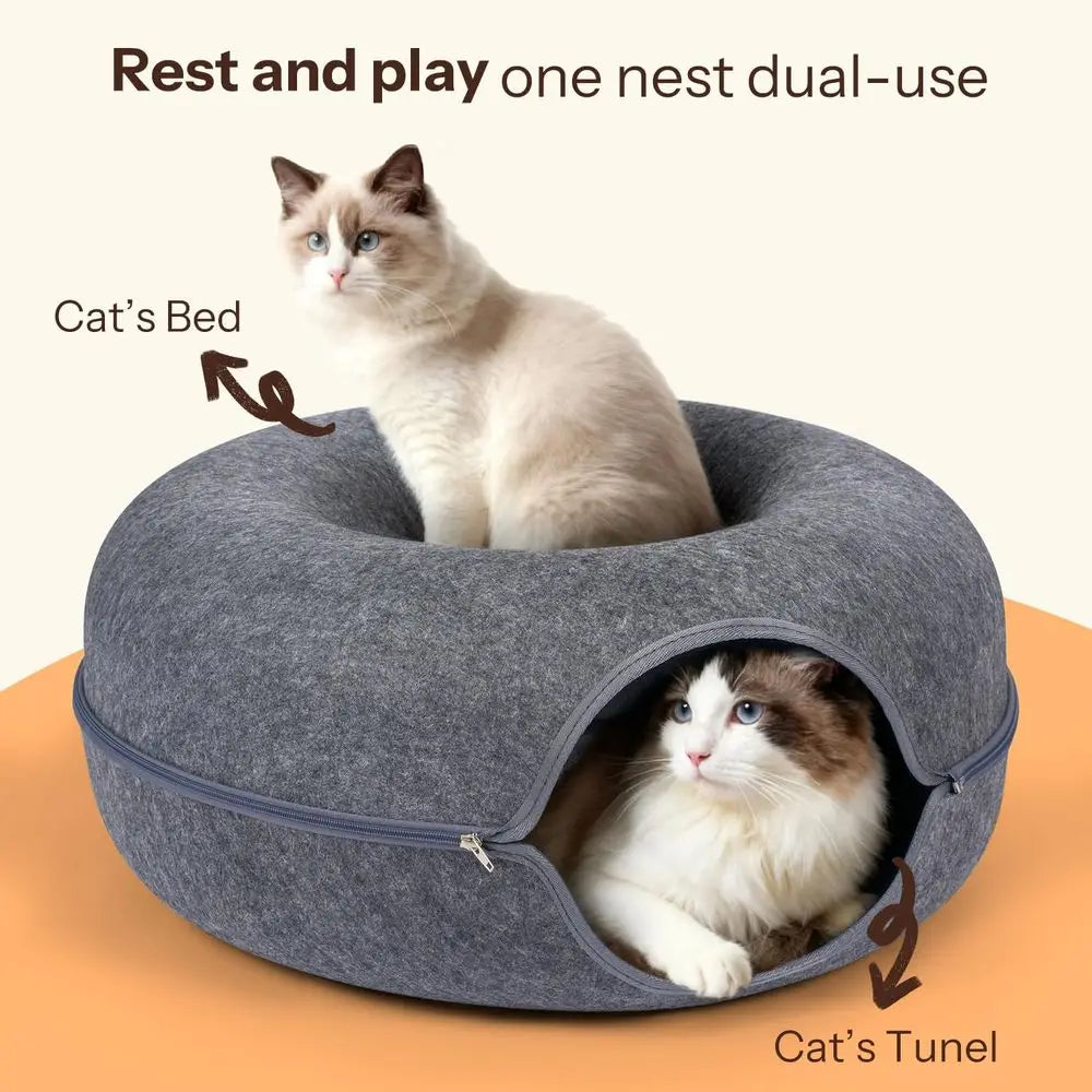 ScratchResistant Cat Cave Bed Donut Tunnel For Indoor Cats Hideaway