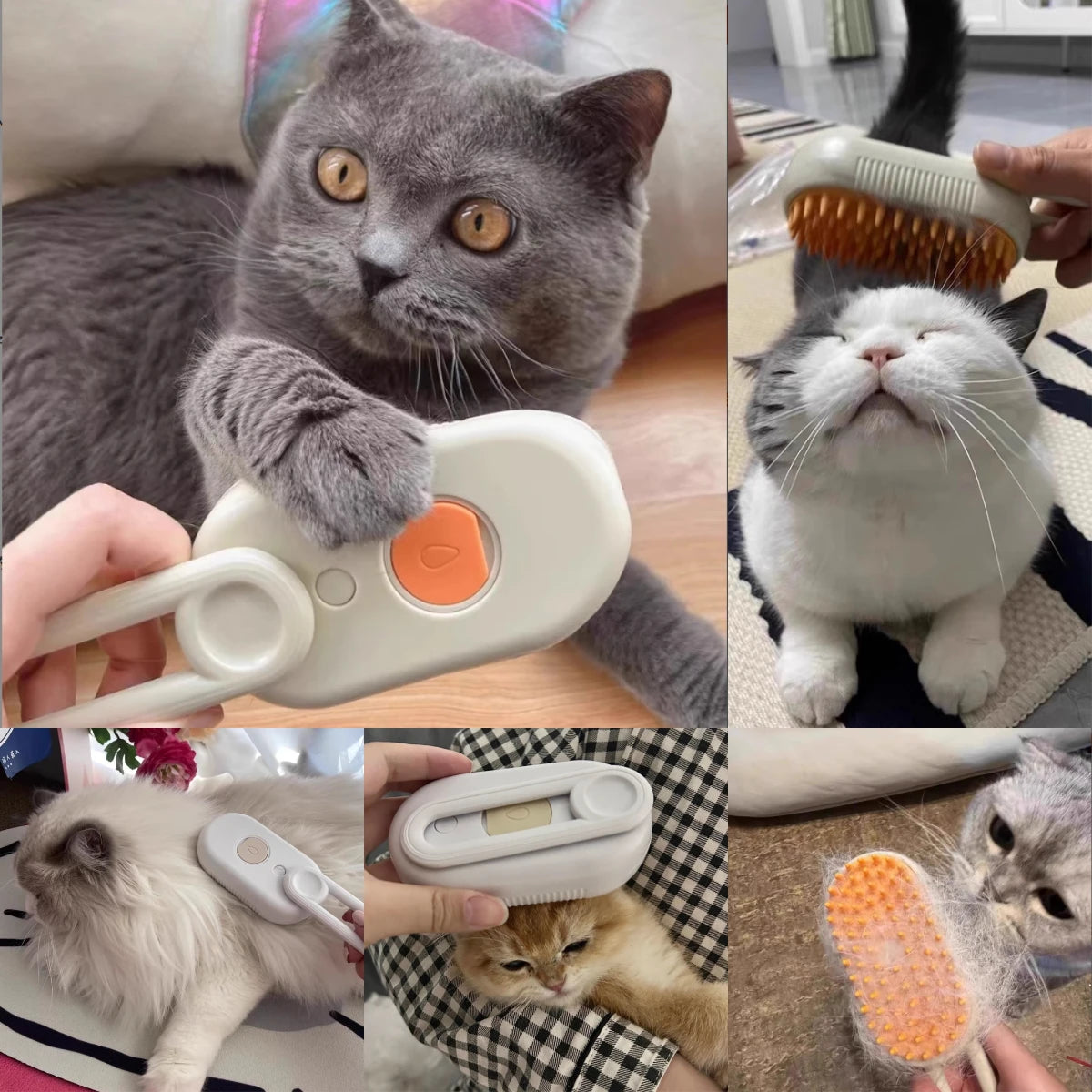 3 In 1 Electric Cat Hair Brush With Steam Spray Massage