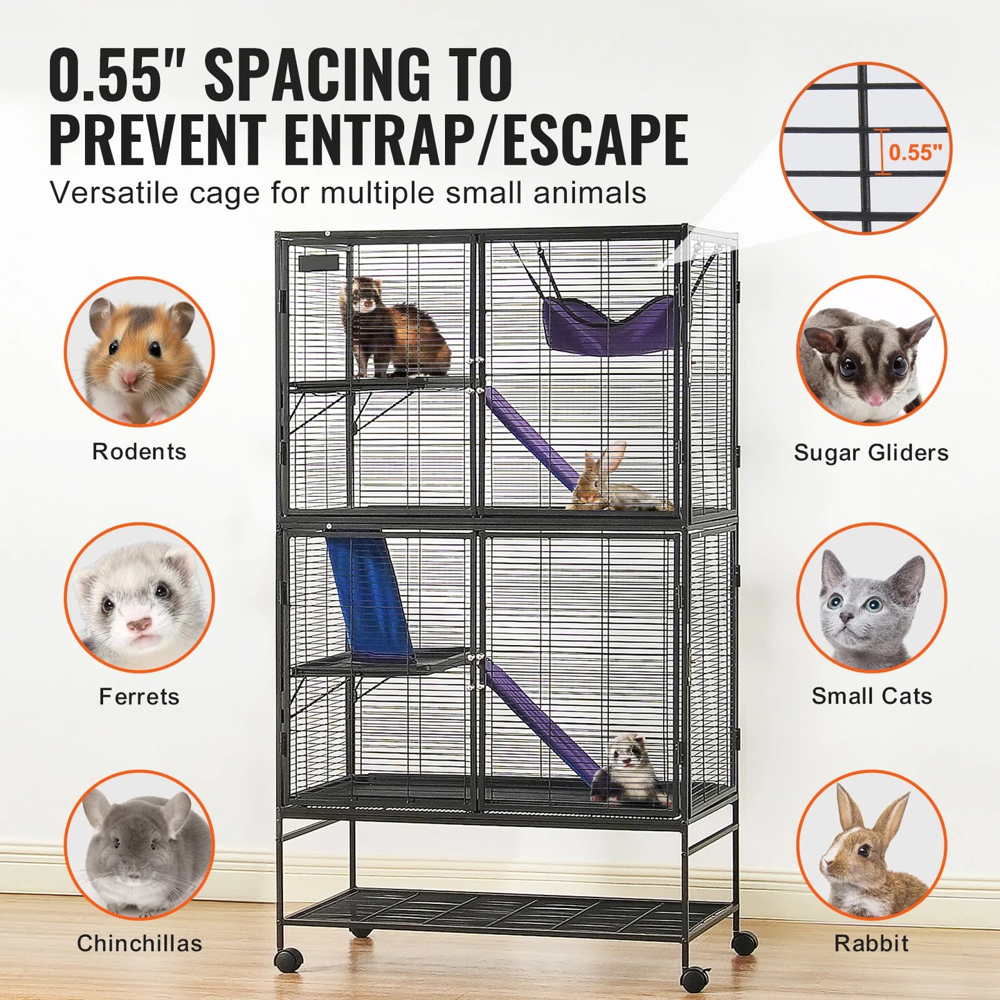 Rolling Metal Ferret Cage Four Tier Small Animal Cage Hamster Rats
