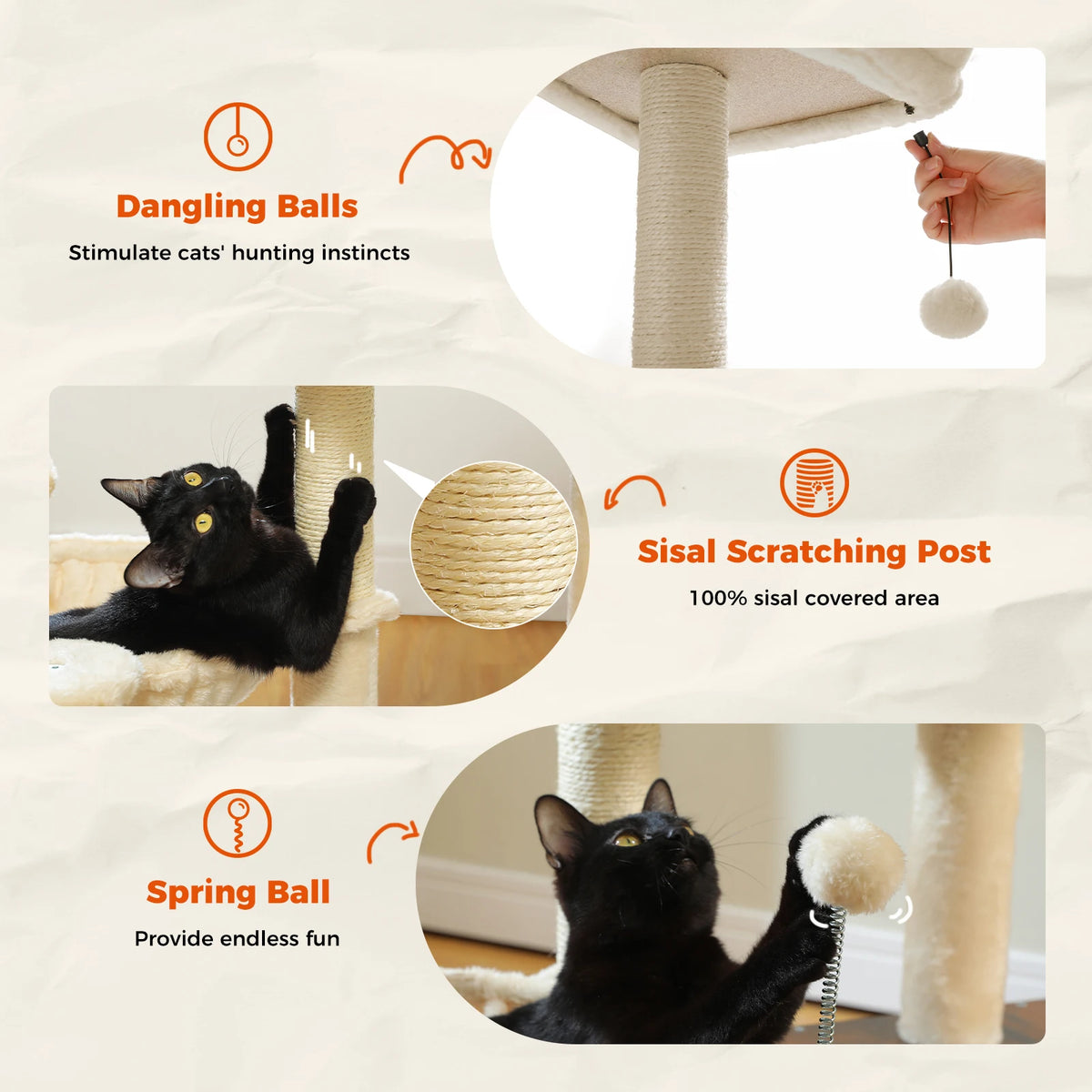 PAWZ Road Indoor Cat Tree With Hammock Sisal Scratching Post