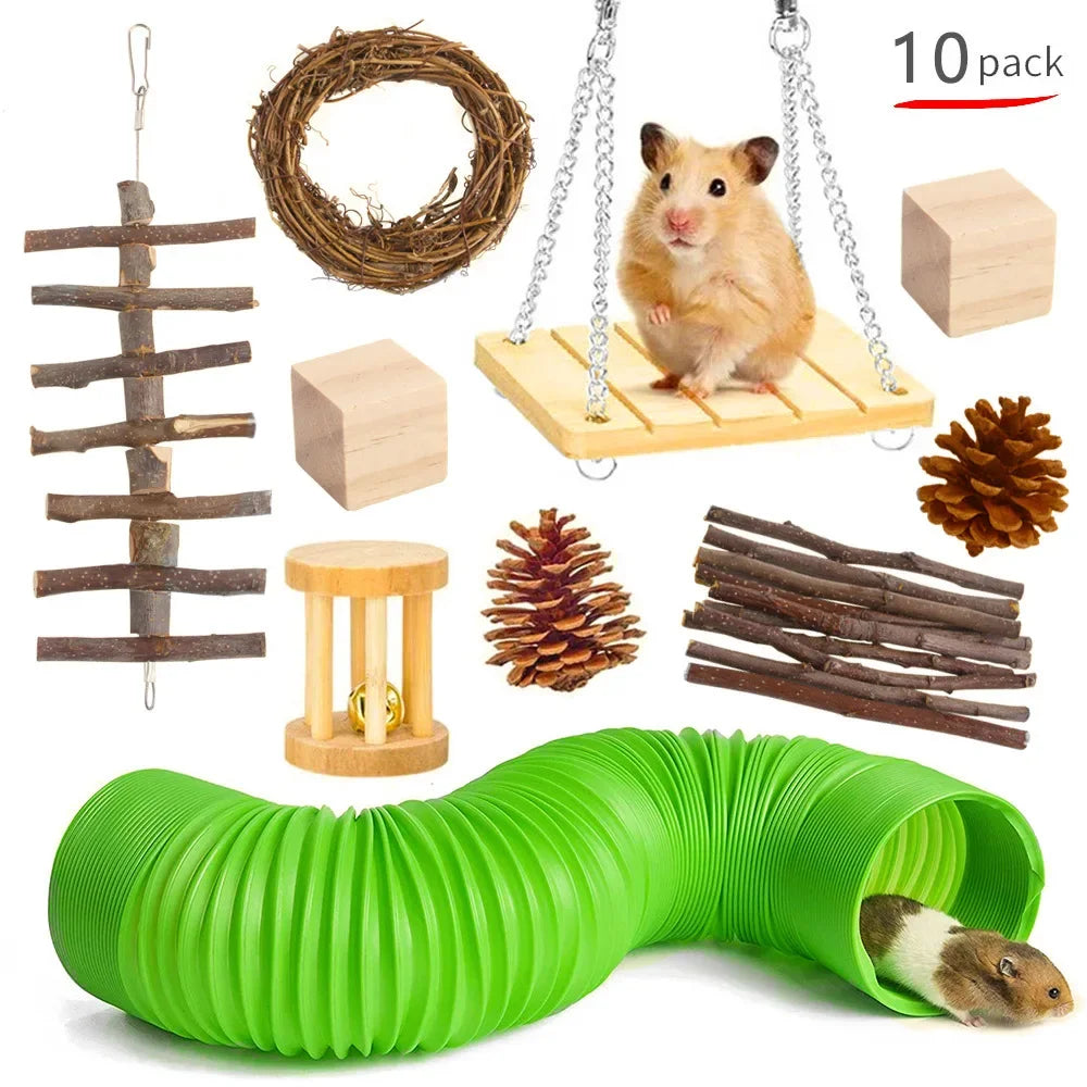 Combination Wooden Toy Set For Hamsters Rabbits Parrots Guinea Pigs