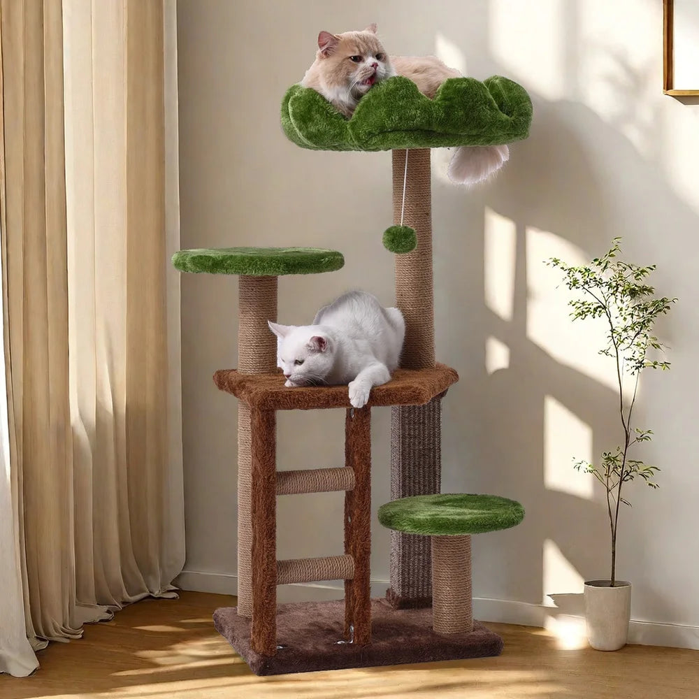 Green Staircase Four-Tier Cat Tree With Cozy Perch And Scratching Post