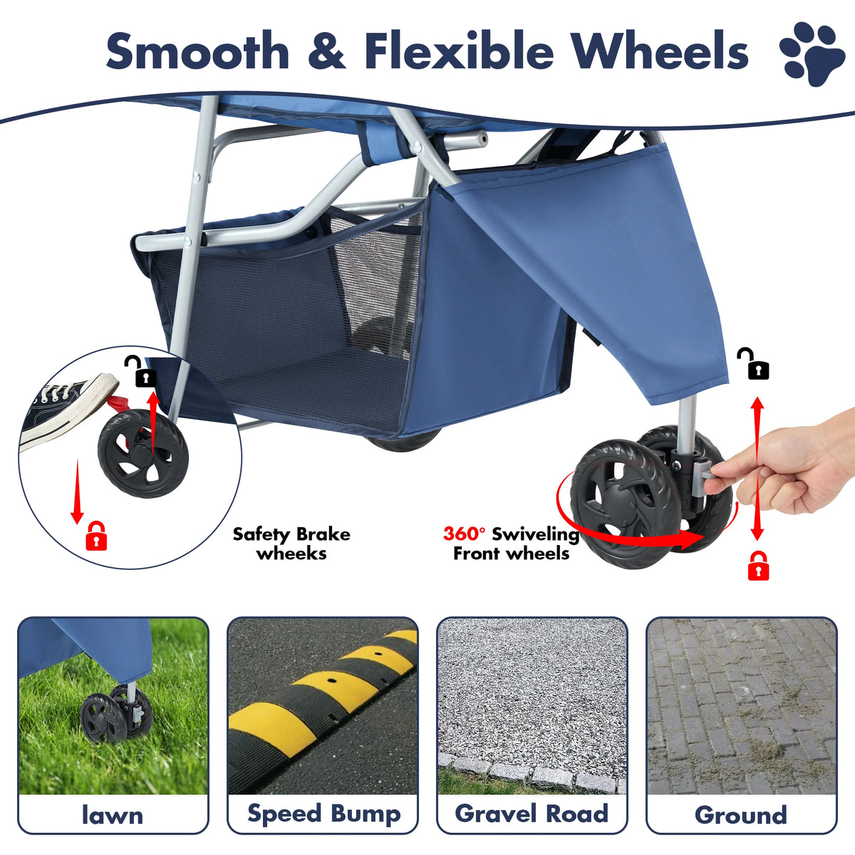 Lightweight Foldable Pet Stroller With Mesh Ventilation And Storage Basket