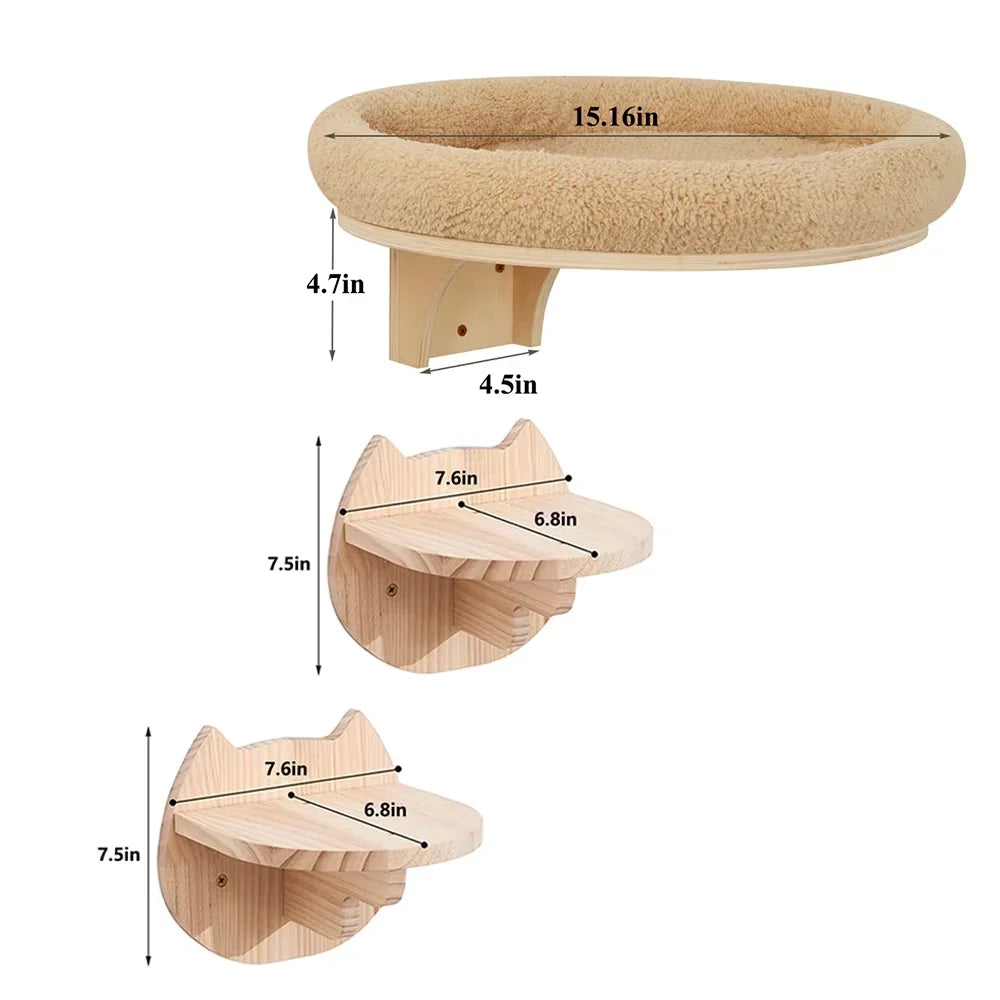 Wall Mounted Solid Pine Wood Cat Hammock Climbing Platform