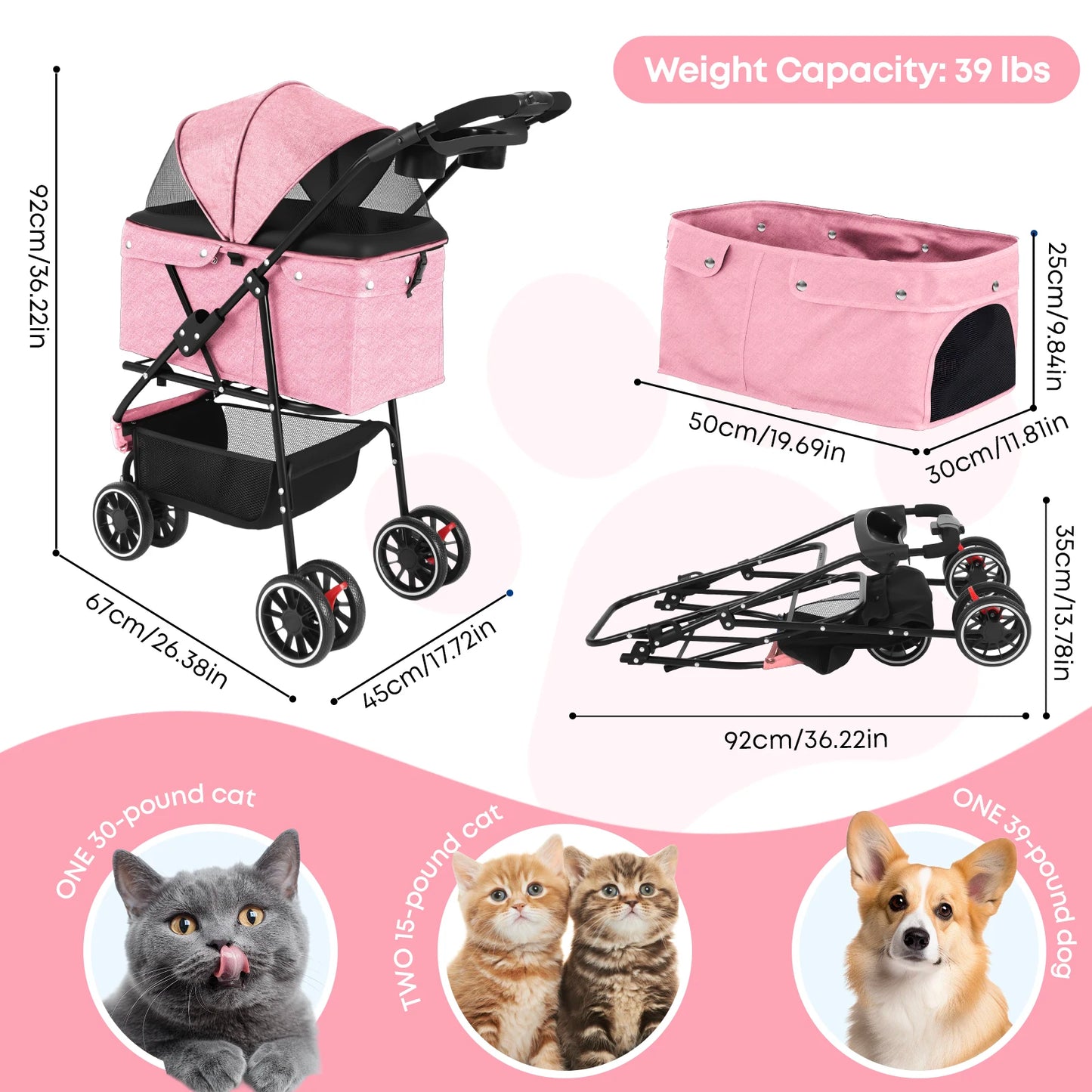 CHIHUAHUA Pet Stroller for Cats and Dogs Portable Foldable Carrier