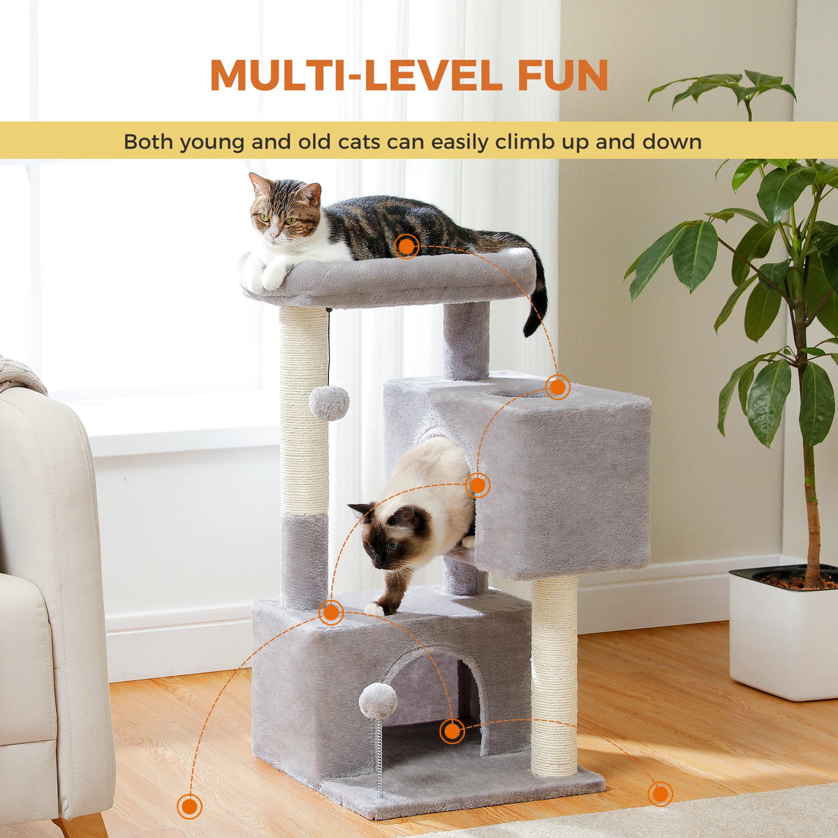 Pawz Road Three Tier Cat Tree Featuring Sisal Scratching Posts