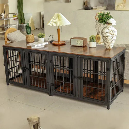 BORWART Spacious Double Dog Crate with Removable Divider Furniture Style
