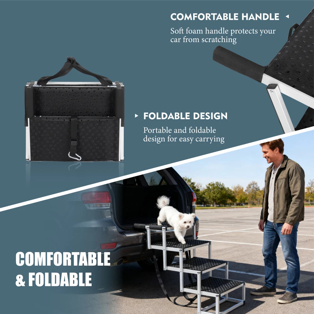 Aluminum Folding Dog Steps for Cars, 4-Step, Supports Up to 250 Lbs