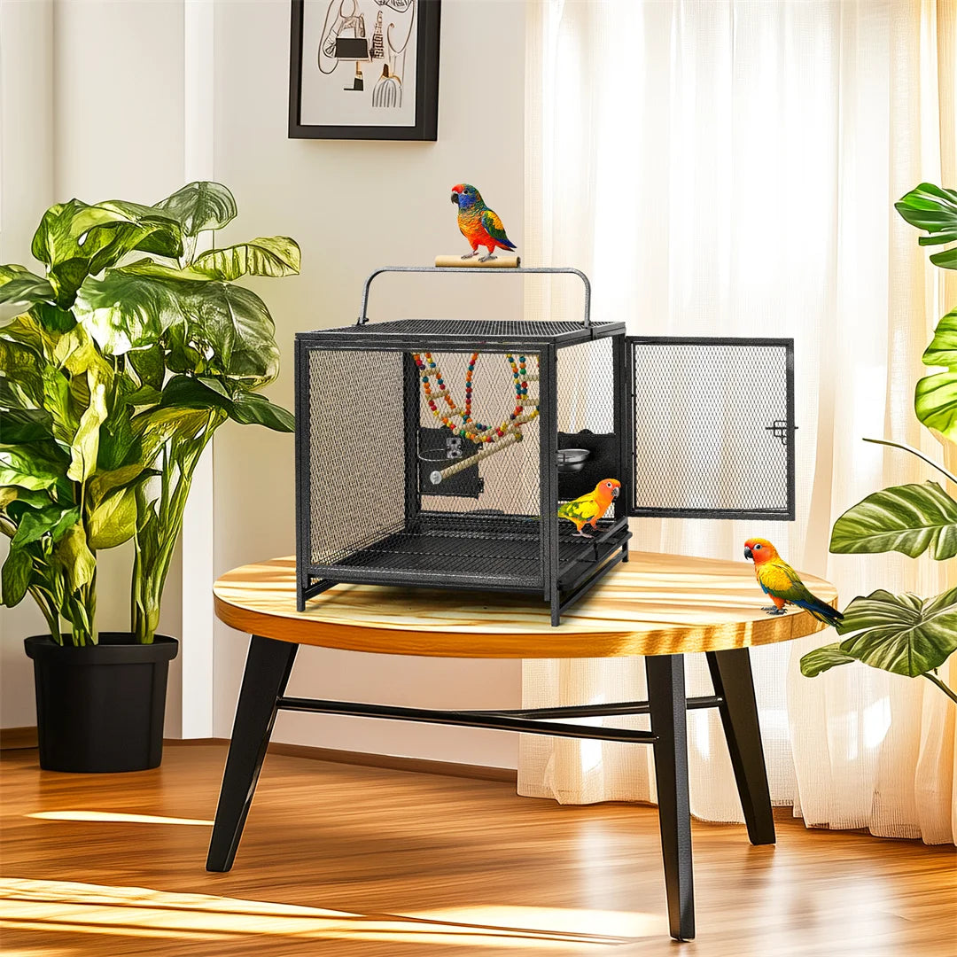 Portable Bird Cage Playpen Travel Carrier with Hammock And Toy Removable Tray for Small Pets - Outdoor And Indoor Use