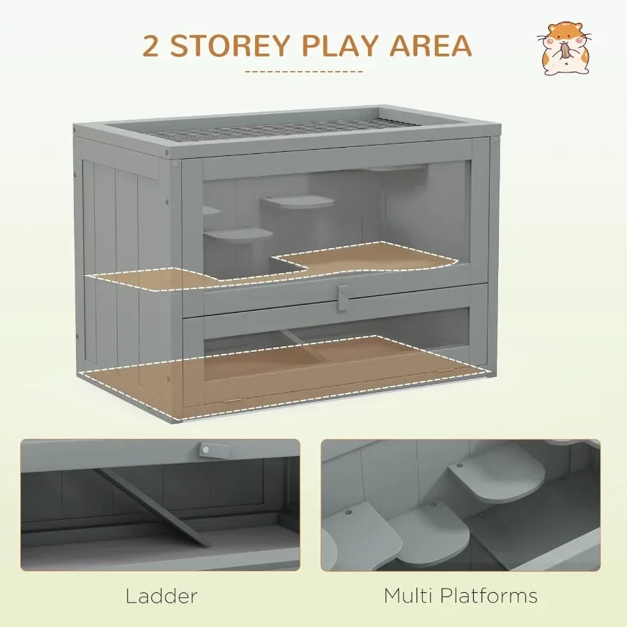 Fir Wood 2 Level Hamster Cage With Open Front Door