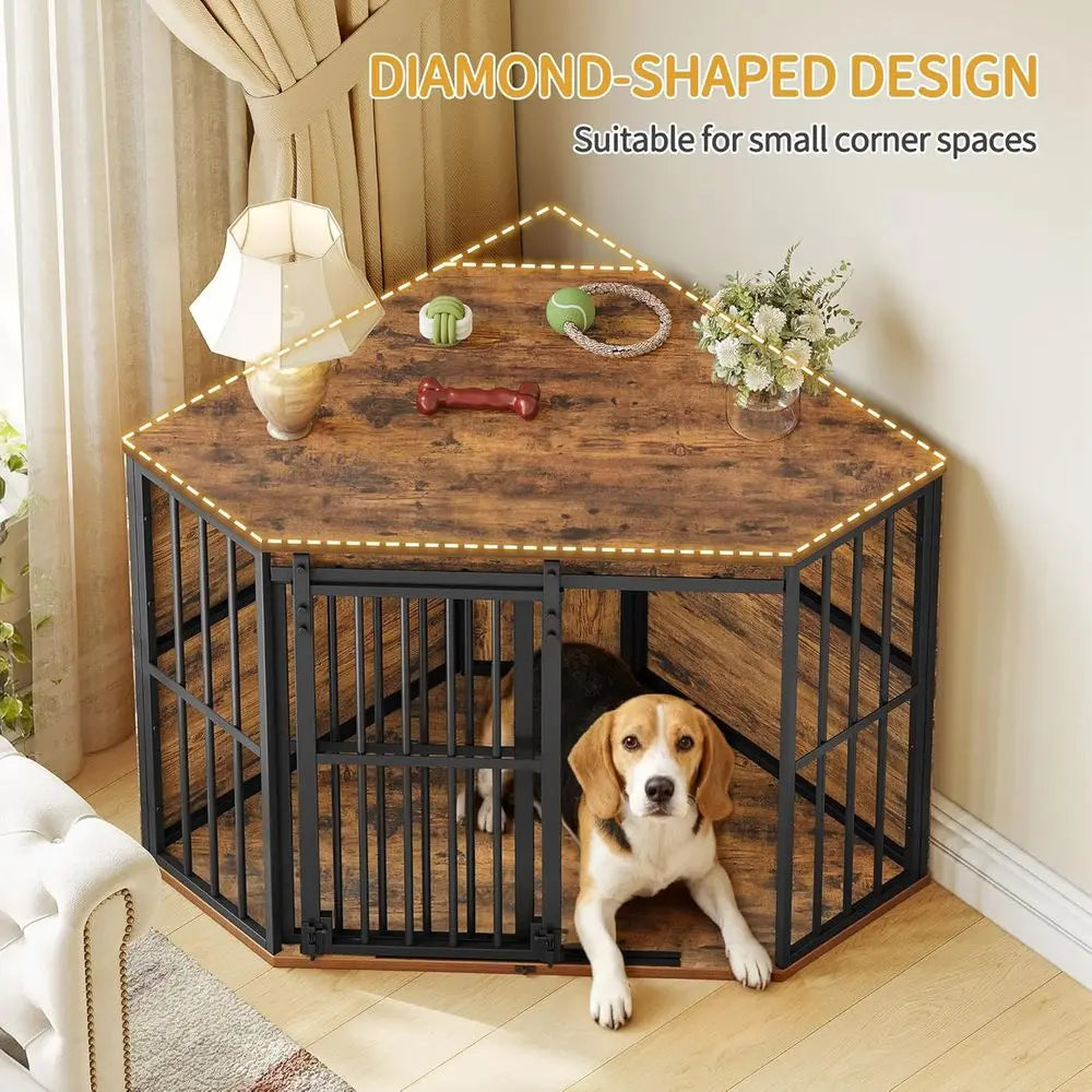 Corner Dog Crate Furniture With Barn Door Heavy Duty Indoor Kennel