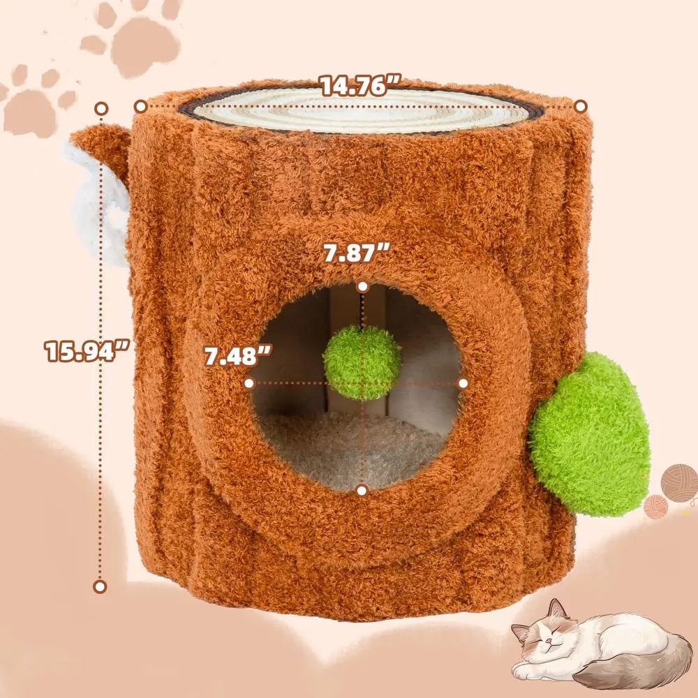 Luxurious Indoor Cat House Bed With Scratch Table And Hanging Ball Toy