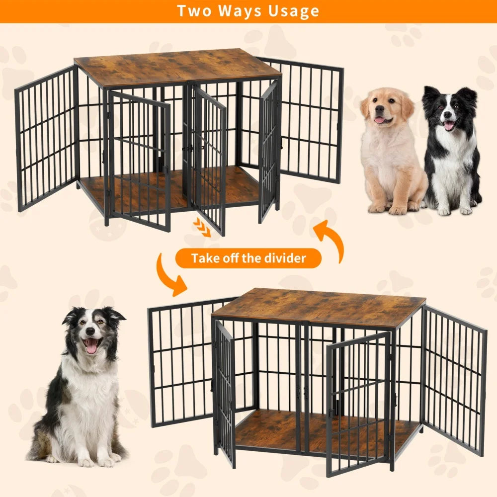 BORWART Spacious Double Dog Crate with Removable Divider Furniture Style