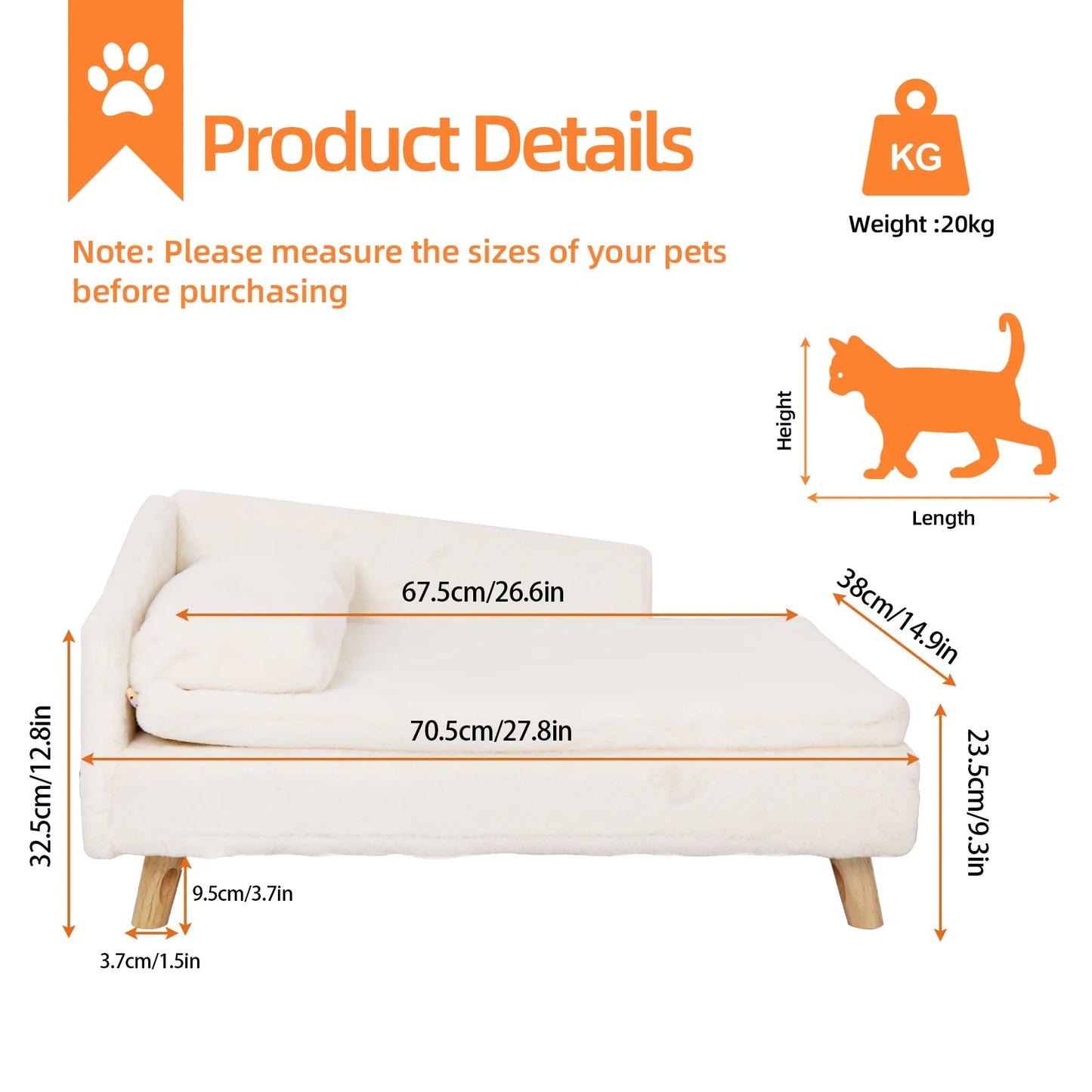BINGOPAW Waterproof Pet Sofa Bed Raised Lounger Plush Cover