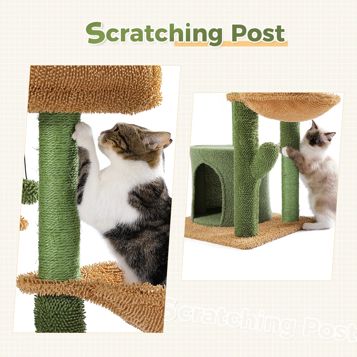 PAWZ Road Cat Tree Cactus Tower With Condo Nest Scratching Post