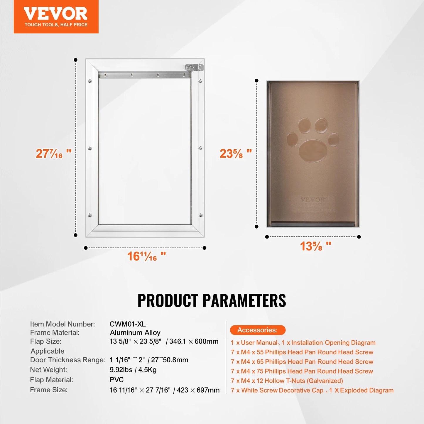 Pet Door Aluminum Frame With Locking Flap System Weatherproof