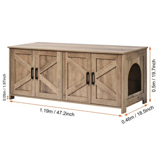 Cat Litter Box Enclosure Cabinet For Two Cats, Hidden Wooden Design