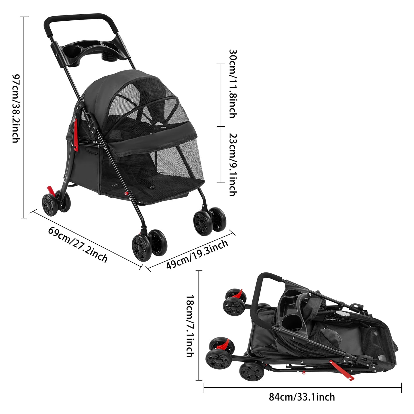 Bymaocar Foldable Pet Stroller For Dogs And Cats Lightweight