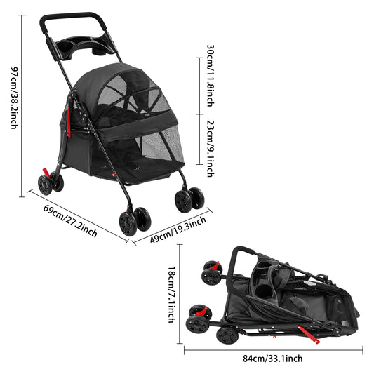 Bymaocar Foldable Pet Stroller For Dogs And Cats Lightweight