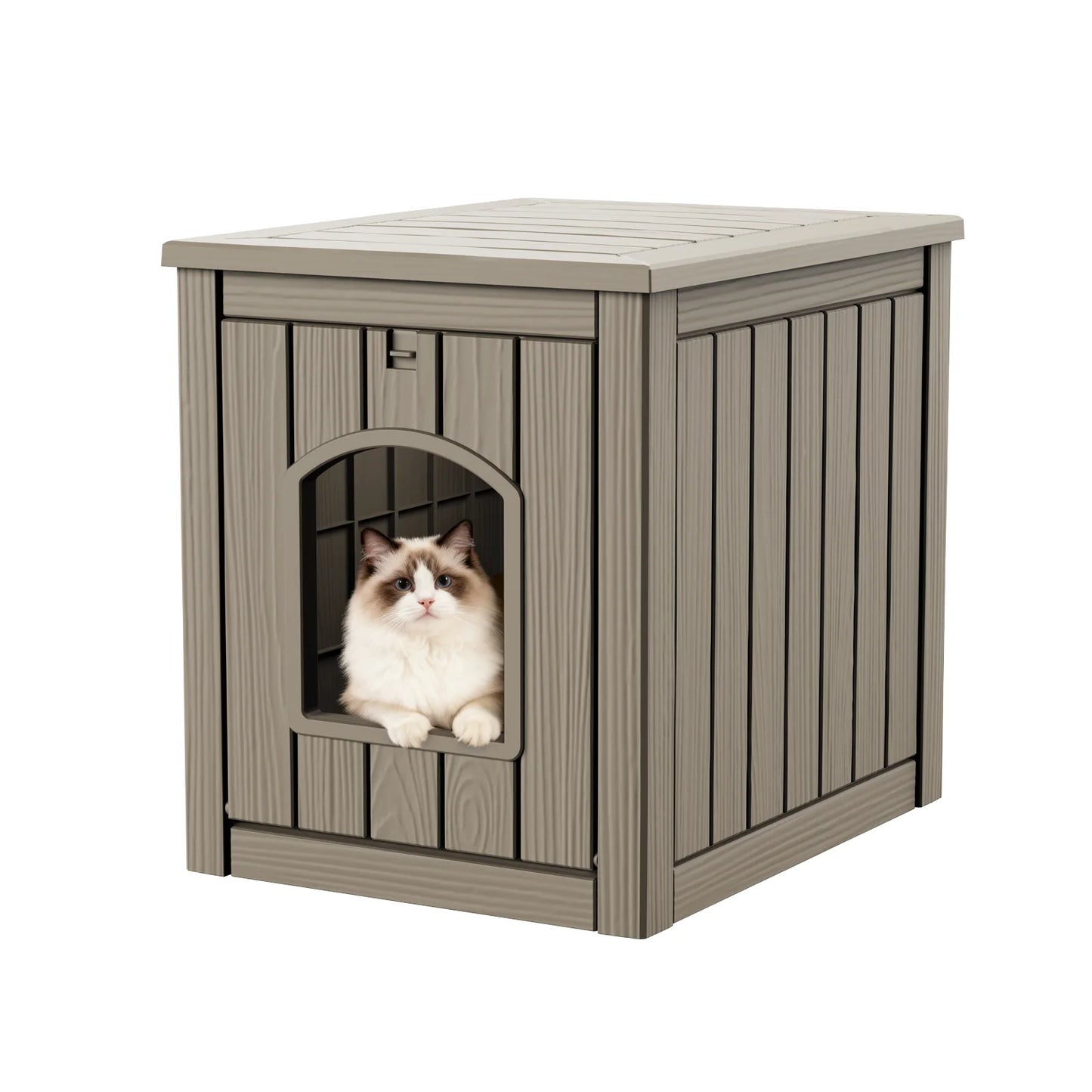30 Gallon Resin 2-in-1 Cat House End Table, Waterproof Indoor Outdoor Pet Kennel for Small Dogs