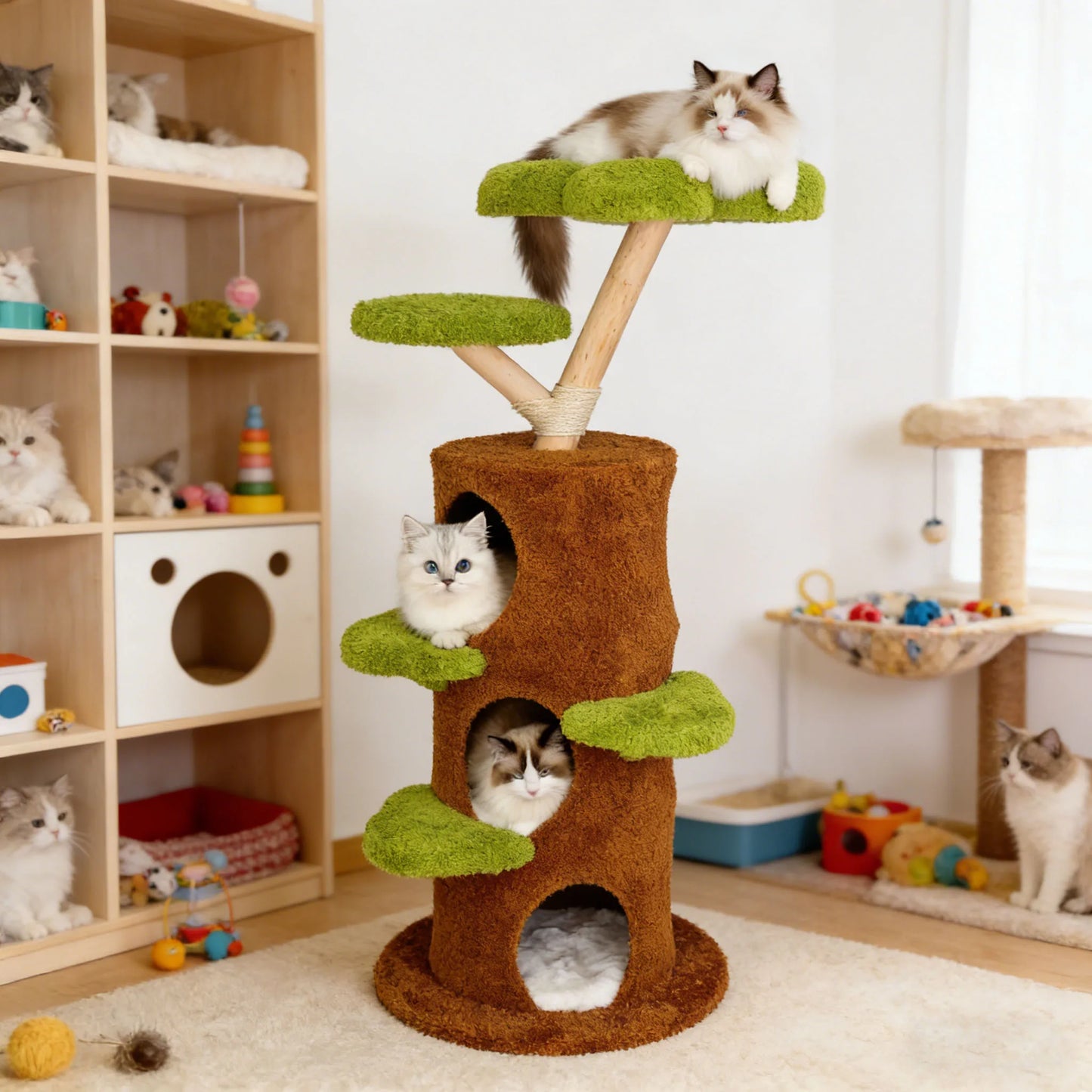 148CM Tall Indoor Cat Tree Activity Tower Center Multi-Level Cat Climbing Tree Sisal Scratching Post Plush Cave