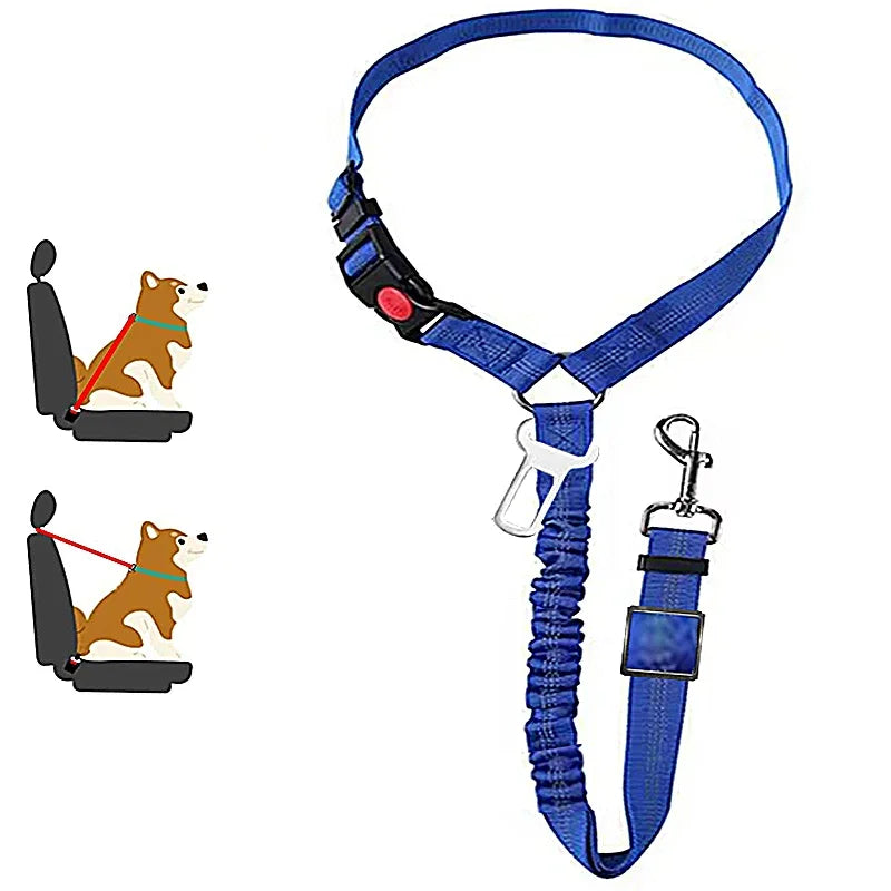 Two-In-One Pet Car Seat Belt Harness And Leash, Adjustable, Reflective