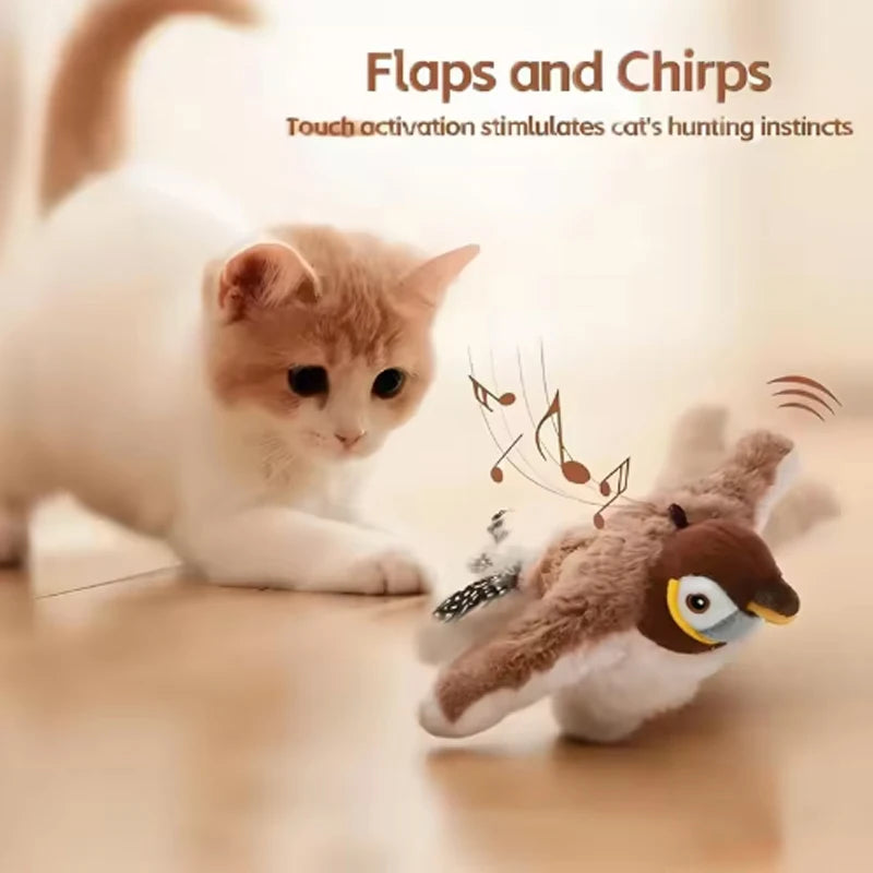 Interactive Touch Activated Simulated Bird Plush Cat And Dog Toy