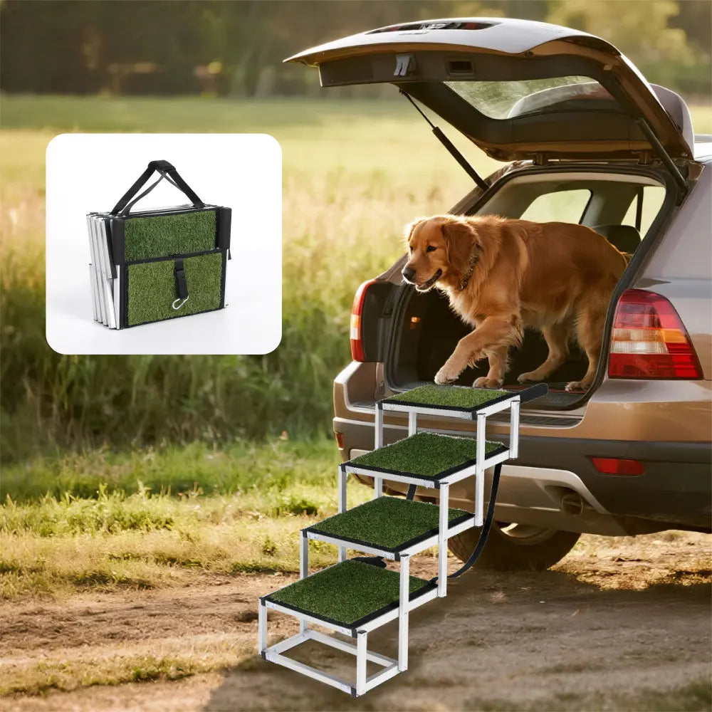 Aluminum Folding Dog Steps for Cars, 4-Step, Supports Up to 250 Lbs