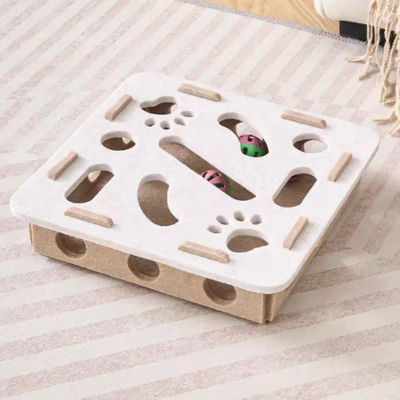 Interactive Cat Toy Maze Puzzle With Bell Balls Felt Tunnel