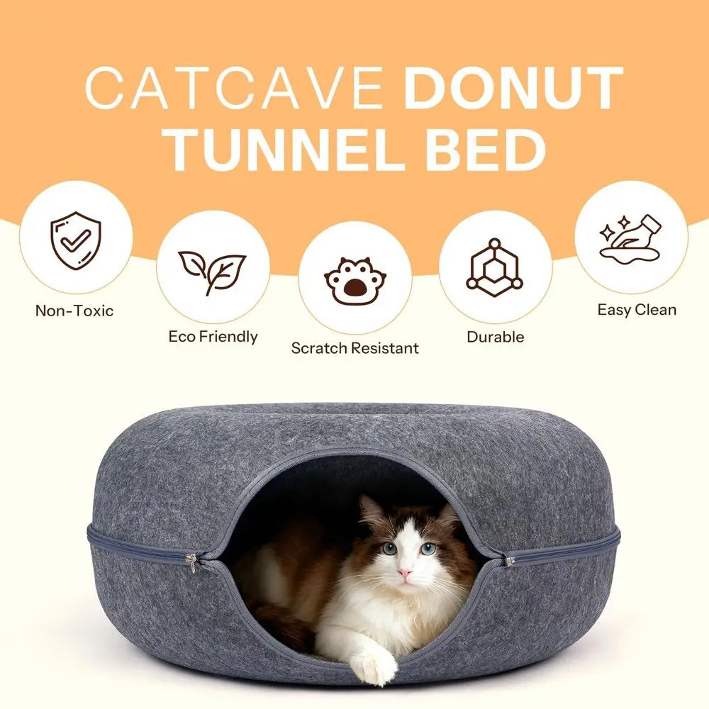 ScratchResistant Cat Cave Bed Donut Tunnel For Indoor Cats Hideaway