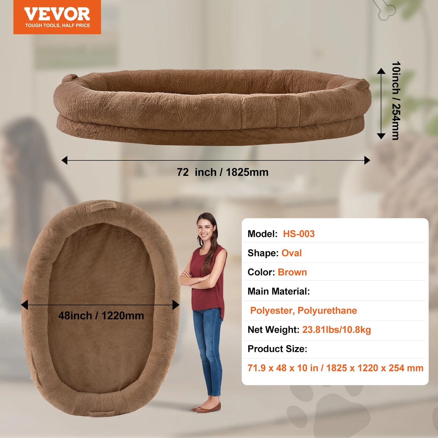 SucceBuy Human Dog Bed With Orthopedic Foam And Washable Faux Rabbit Fur Cover