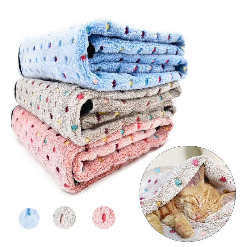 Soft Fluffy Pet Blanket Dot Pattern Cozy Warm Bed Cover