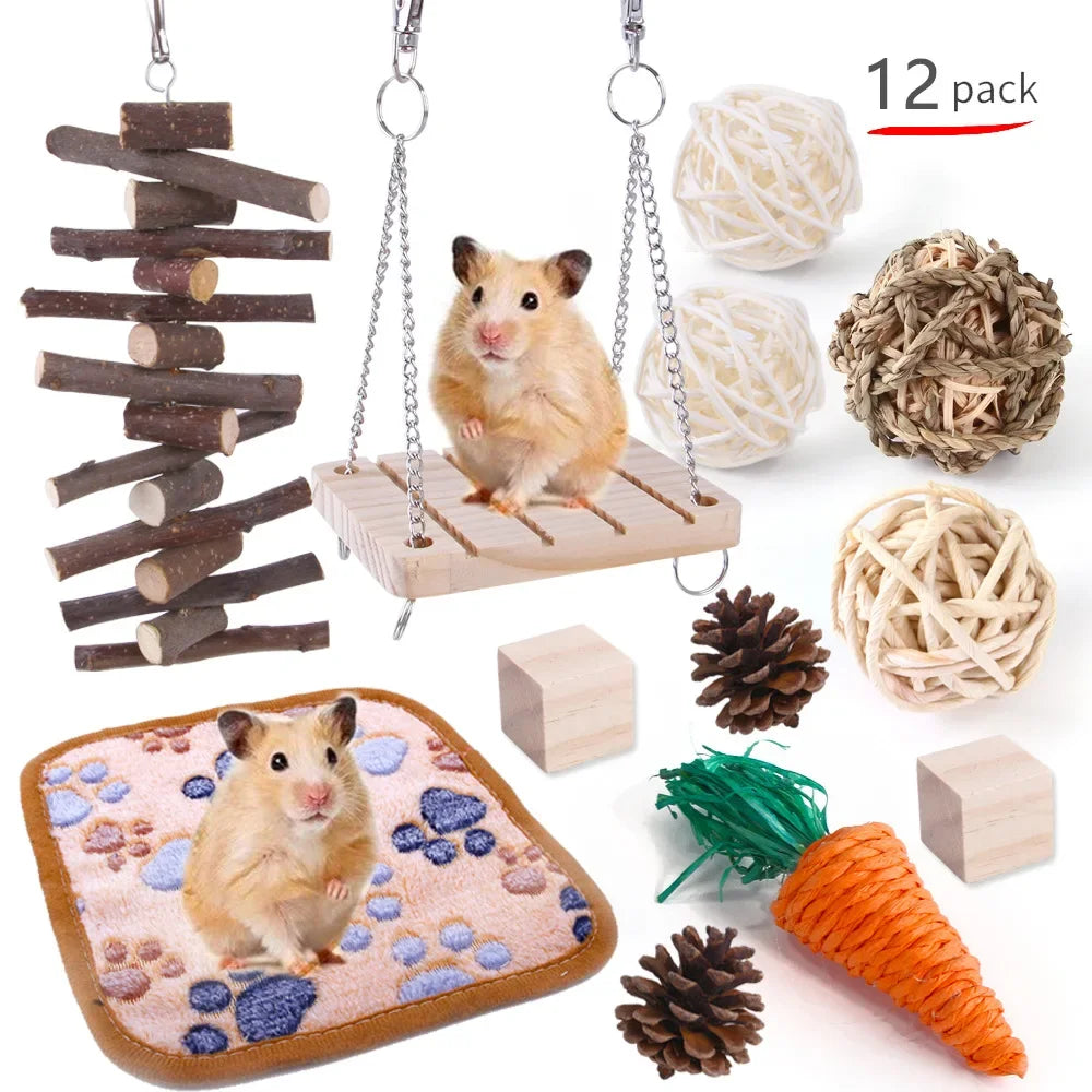 Combination Wooden Toy Set For Hamsters Rabbits Parrots Guinea Pigs